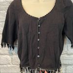 Betsey Johnson Vintage 90’s Betsy Johnson Black Knit Cropped Cardigan Top w/ Beaded Fringe US4 Photo 3