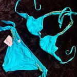 La Perla Bikini 2pc Swim Set Tie Chains Embellished Bottom Top Teal Blue L 12 48 Photo 0