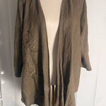 Peck & Peck Linen Open Front Jacket Cardigan Brown Embroidered Size L Photo 0