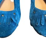 Talbots teal suede fringe studded kitten heel flats slip on size 7.5 Photo 5