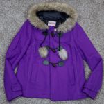 Juicy Couture Vintage Purple Wool Duffle Coat Faux Fur Hood Women's S Y2K Photo 1