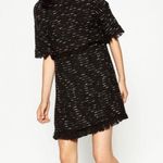ZARA  Black Fringe Tweed Textured Knit Wide Sleeve Aline Mini Dress Medium Photo 3