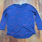 Women's Boden Blue Red Bird Print Long Sleeve Tee Size 10 Photo 0