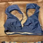 Cupshe New Bikini Womens Medium Navy Plunge Bikini Top Striped Bottom Flaw Photo 7