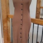 Knot Sisters Revolve  ribbed stretch bodycon Phoenix snap front cocoa brown maxi Photo 5