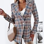 Last One❣️Women's Casual Long Sleeve Lapel Button Slim Work Office Plaid Blazer Jacket Size M Photo 2