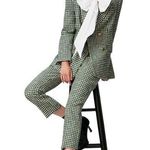 ZARA NWT High Waist Mini Flare Plaid Green Trousers Sz M Photo 0