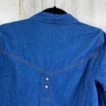 ZARA Denimwear Western Cowgirl Pearl Snap Shirt Medium Blue Jean Embroidered Photo 3