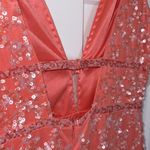 Mac Duggal NWT  Coral Pink Sequined Plunge Neck Sleeveless Column Gown - 5669 Photo 5