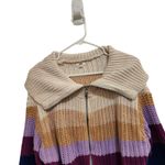 Aerie Mock Neck Multicolor Cozy Chunky Knit Double-Zip Cardigan Sweater Medium Photo 3