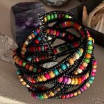 Multi Color Glass Bead & Wooden Beaded Cuff Bracelet Adjustable Multiple Photo 2