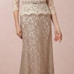 Tadashi Shoji  BHLDN Anthropologie Lace Boatneck 3/4 Sleeve Gown Cream Dress 12 Photo 0