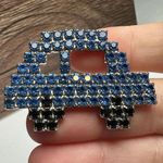 Bauer Rhinestone Car Blue & Black Vehicle Brooch Pin Vintage Signed Silver Photo 4