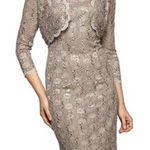 Alex Evenings Champagne Lace Sequin Two Piece Jacket Sleeveless Dress Size 8P Photo 0