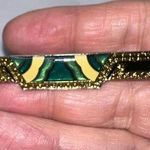 Vintage Gold Tone and Enameled Art Deco Styling Bar Pin Green Photo 0