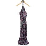 Kingston‎ Gray Jumpsuit Size Medium Floral Print Tie Front Halter NEW Black Photo 2