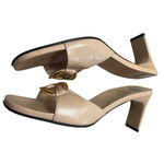 Casadei New  Beige Leather Square Toe Slide Open Toe Mules Heeled Sandals Photo 3