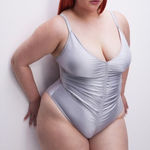 Good American Silver Satin One Piece Swimsuit Always Ruched Size 7 4X 4XL New Photo 0