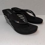 Ralph Lauren Lauren  Jalen Wedge Flip Flop Womens 10B Sandals Black White Stripe Photo 1