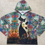 SheIn Sheilay Abstract Black Cat Hooded Sweatshirt Flowers Butterflies Colors XL Photo 0