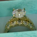 NWOT 3PC Stunning Golden Tone Bridal Round 2ct Simulated diamonds ring in 7 Gold Photo 1