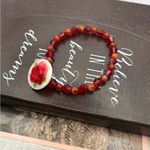 Handmade  Red Floral Beaded Gemstone Bracelet Photo 2