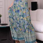Lulus True Delights Green Multi Floral Print Tiered Maxi Dress S Photo 3