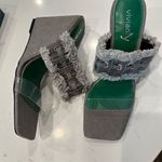 NWT Vivianly Women's Gray Denim Wedge Sandals Size 9 Open Toe Casual Summer Shoe Photo 1