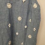 J.Crew  | Tank Top Blue Denim Crop V-Neck Embellished Beads Tie Straps | Size 4 Photo 2