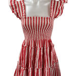 Hill House  Ellie Red Striped Tiered Square Neck Short Sleeve Mini A-Line Dress S Photo 0