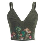 Mushroom Graphic Fairycore Sz L Knit Cami Crop Tank Top Embroidered Sweater Boho Green Size L Photo 0