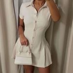 ZARA  mini dress pleated skirt collar button up ivory casual classic old money Photo 4