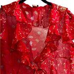 Frederick's of Hollywood Vintage Frederick’s Of Hollywood Sheer Tie Front Top Red Paisley Boho Size L Photo 3