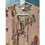 Old Navy  Women's M Blush Coral Pink Floral Soft Top Pin Tuck Tie Neck Photo 2