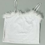White Fur Trim Tank Crop Top Cami Camisole Shirt Tee Size S 🤍 Photo 0