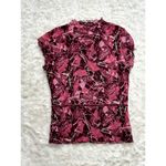 Liz Claiborne Vintage Cute Medium Y2K Mesh Sheer 90s Blouse Red Floral Lettuce Hem Whimsygoth Photo 5