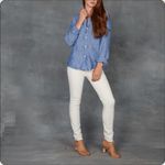 Frank & Eileen Women’s Barry Blue Mini Flower Button Down Striped Shirt Linen XS Photo 1