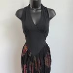VTG Karen Alexander Black Floral Halter Dress Ruched Tulip Hem Sleeveless sz 10 Photo 2
