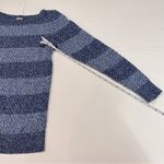 L.L.Bean Blue Marled Stripe Basketweave Cotton Boat Neck Pullover Sweater MEDIUM Photo 4