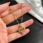 18K Gold Plated CZ Diamond Love Heart Pendant Necklace for Women Photo 3