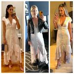 Hutch Multi Color Heart Maxi Dress White Satin Hi Low short sleeves V-neck 10 Photo 5