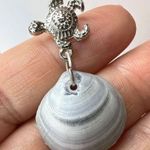 Handmade Dangle Earrings Genuine Handcrafted Seashell Turtle Blue Gray Coastal Beach Photo 6