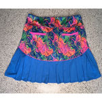 Birdies & Bows Athletic Skort Sz Medium Multicolor Leaf Print Tennis Golf Skirt Blue Photo 5