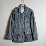 Free People Double Cloth Military Jacket Women's Medium Gray Blue Boho Pockets Photo 3