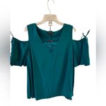Lane Bryant  Teal Cold Shoulder Lace V-Neck Top Plus Size 18 Photo 1