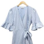 Storia  Blue Gingham Wrap Ruffled Knee Length Dress Women’s Size Small Dorothy Photo 4