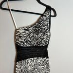 Betsy and Adam Y2K  black and white silky one shoulder open back gown Photo 1