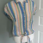 Talbots Multicolor Striped Button Down Shirt Tie Front Linen XS Photo 0