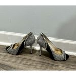 Michael Kors  ELLA PEEP Toe Black White‎ Silver Studded Leather Heel Shoe Sz 9 Photo 5