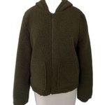 Ci Sono Faux Fur Olive Green Zippered Hooded Jacket Soft Plush Warm Cozy Sz L Photo 0